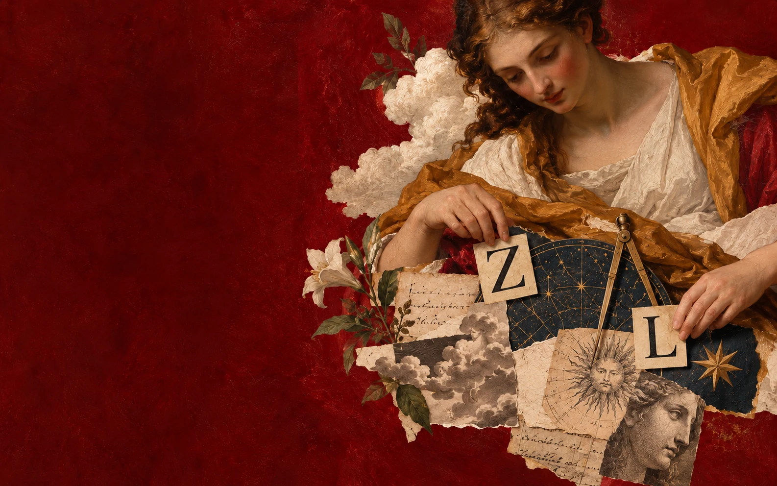 A Renaissance-inspired composition of figures and architectural forms