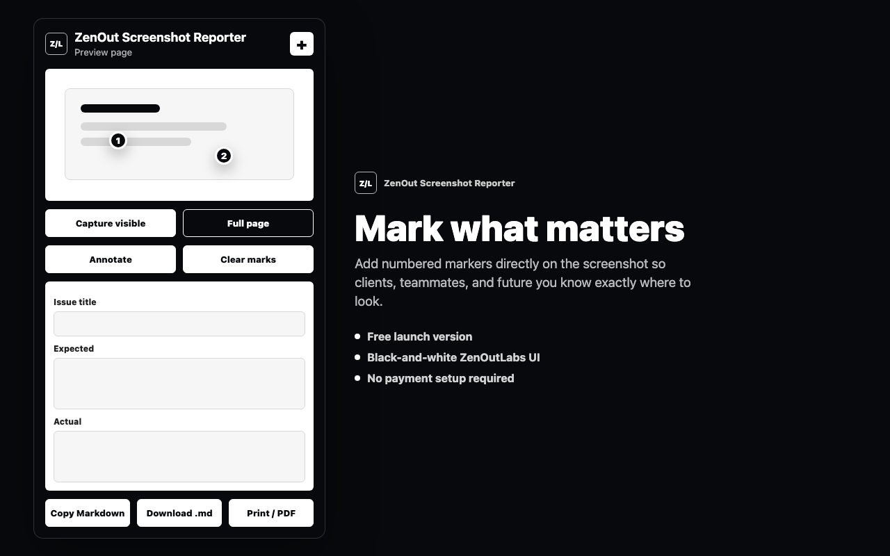 Annotation marker workflow in ZenOut Screenshot Reporter