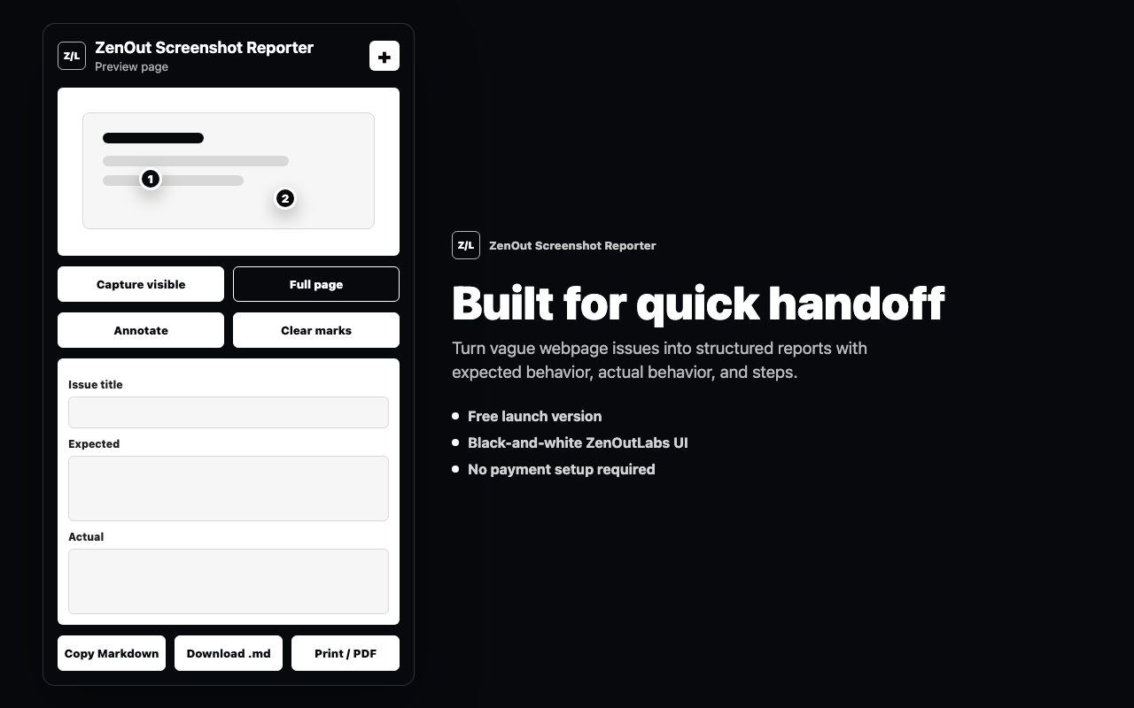 ZenOut Screenshot Reporter workflow overview